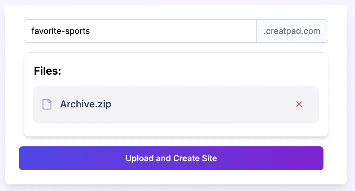 Creatpad Upload Zip File